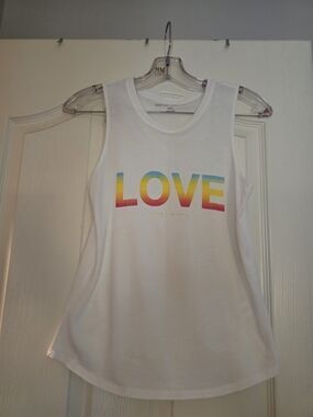 Spiritual Gangster White Tank Top with Rainbow 'LOVE' Graphic